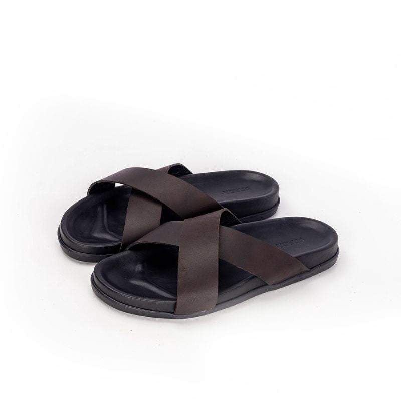 012 Sandales Homme en cuir Marron