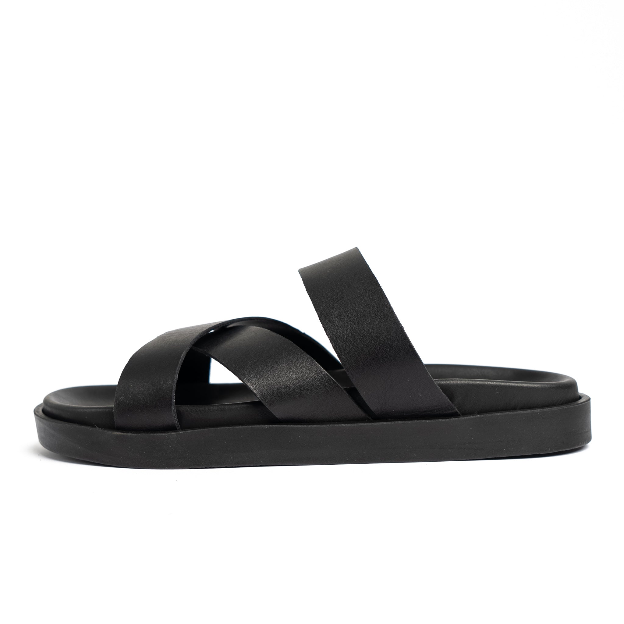 002 Sandales Homme en cuir Noir
