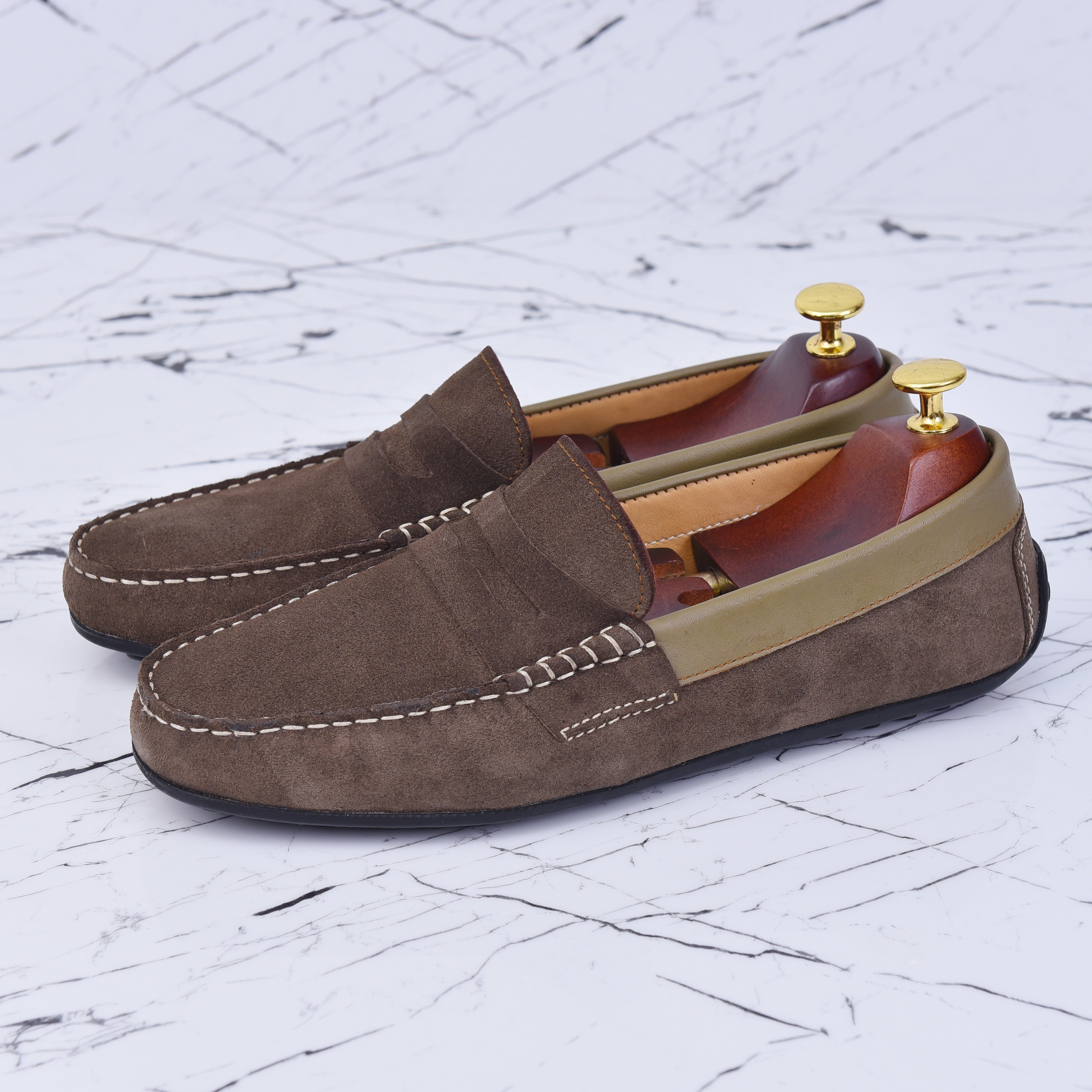 001 MOCASSINS SOUPLES EN DAIM GRIS FONCE