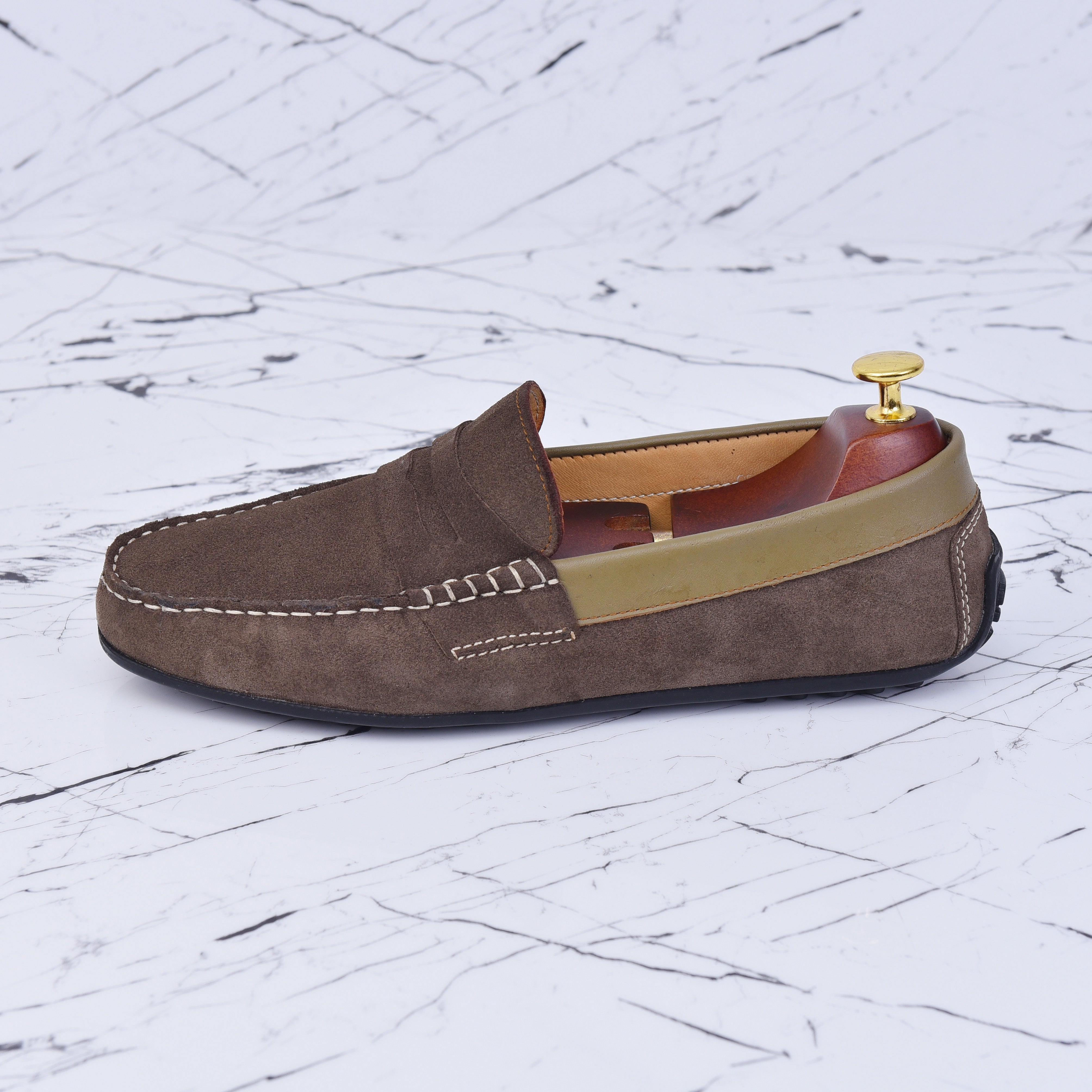 001 MOCASSINS SOUPLES EN DAIM GRIS FONCE