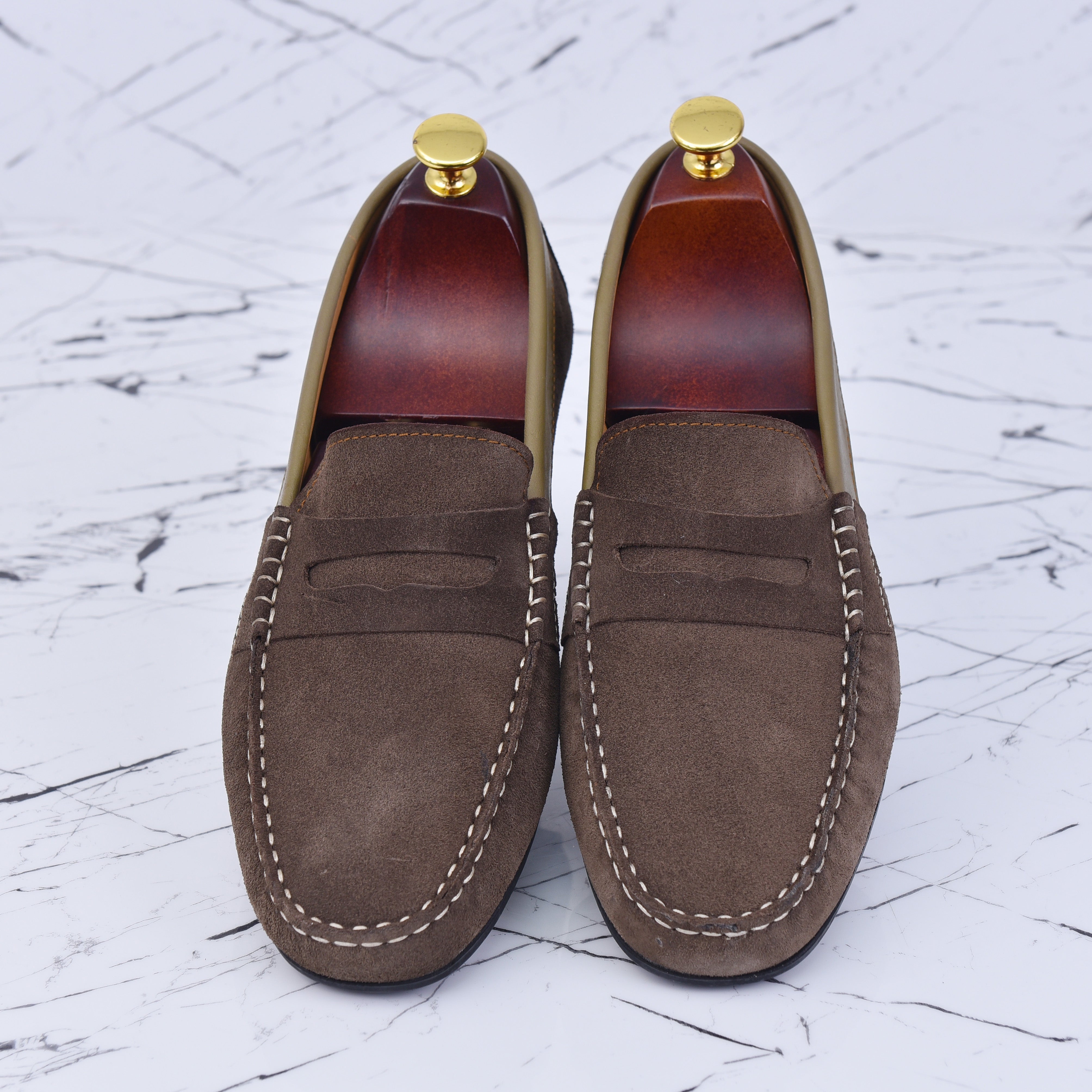001 MOCASSINS SOUPLES EN DAIM GRIS FONCE