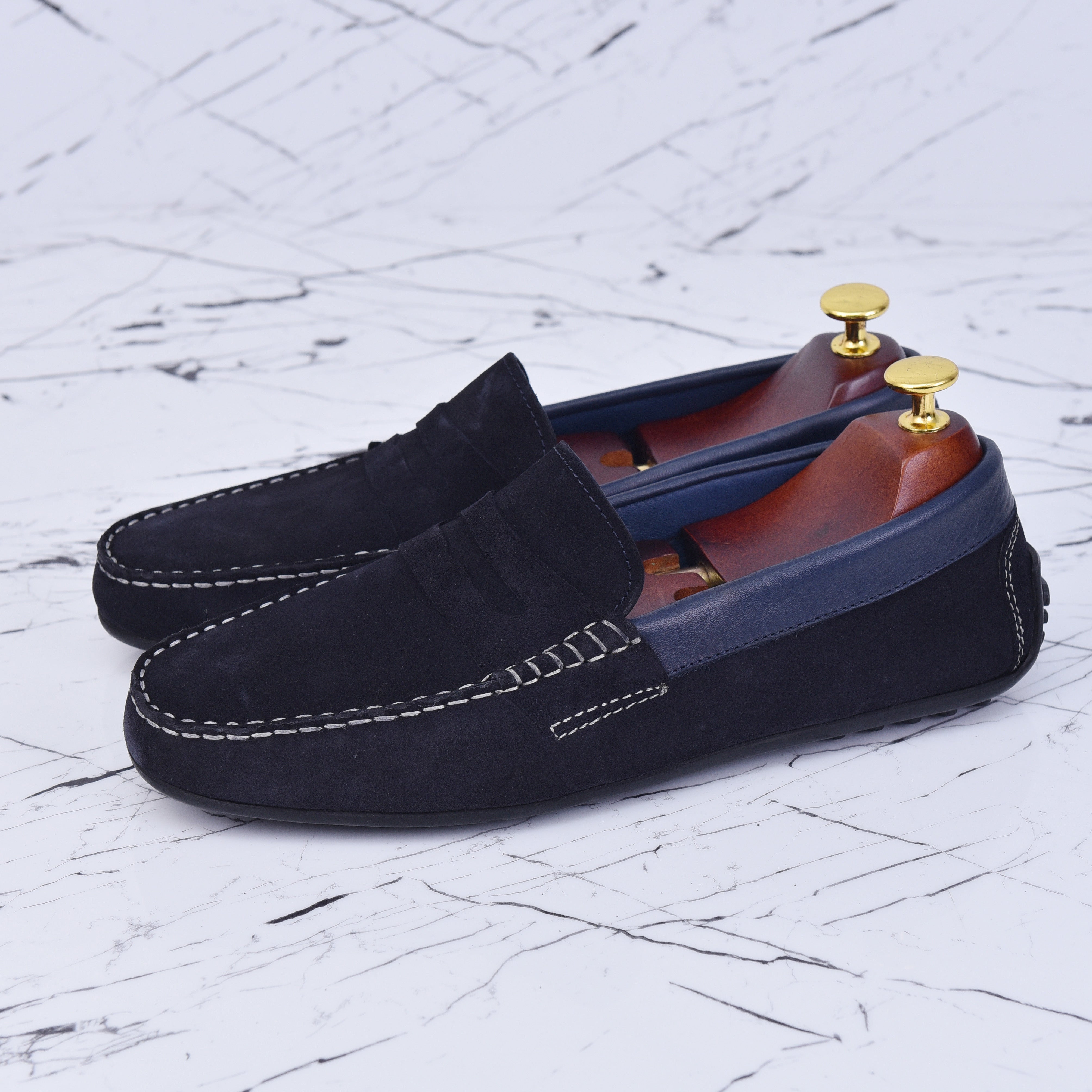 001 MOCASSINS SOUPLES EN DAIM BLEU