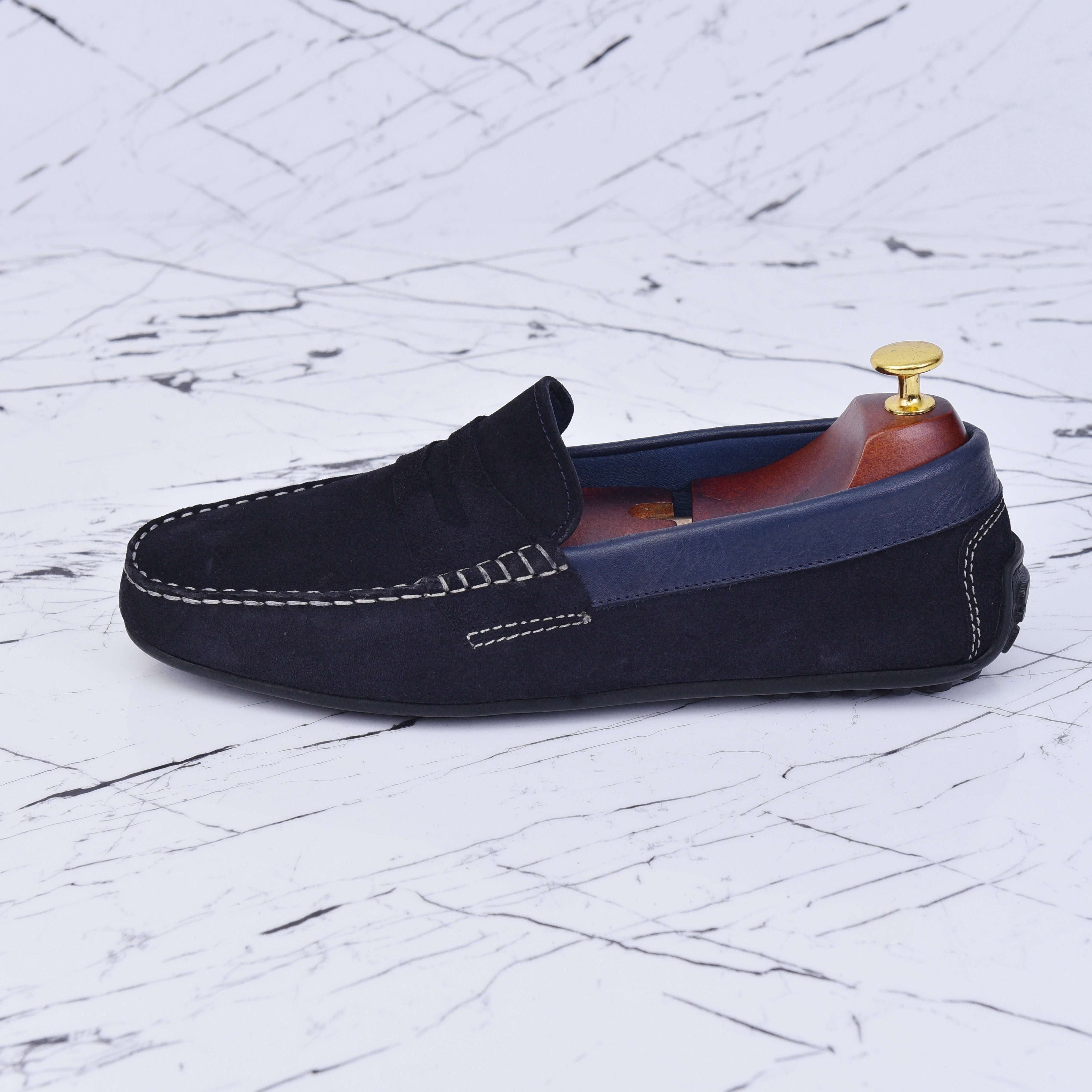001 MOCASSINS SOUPLES EN DAIM BLEU