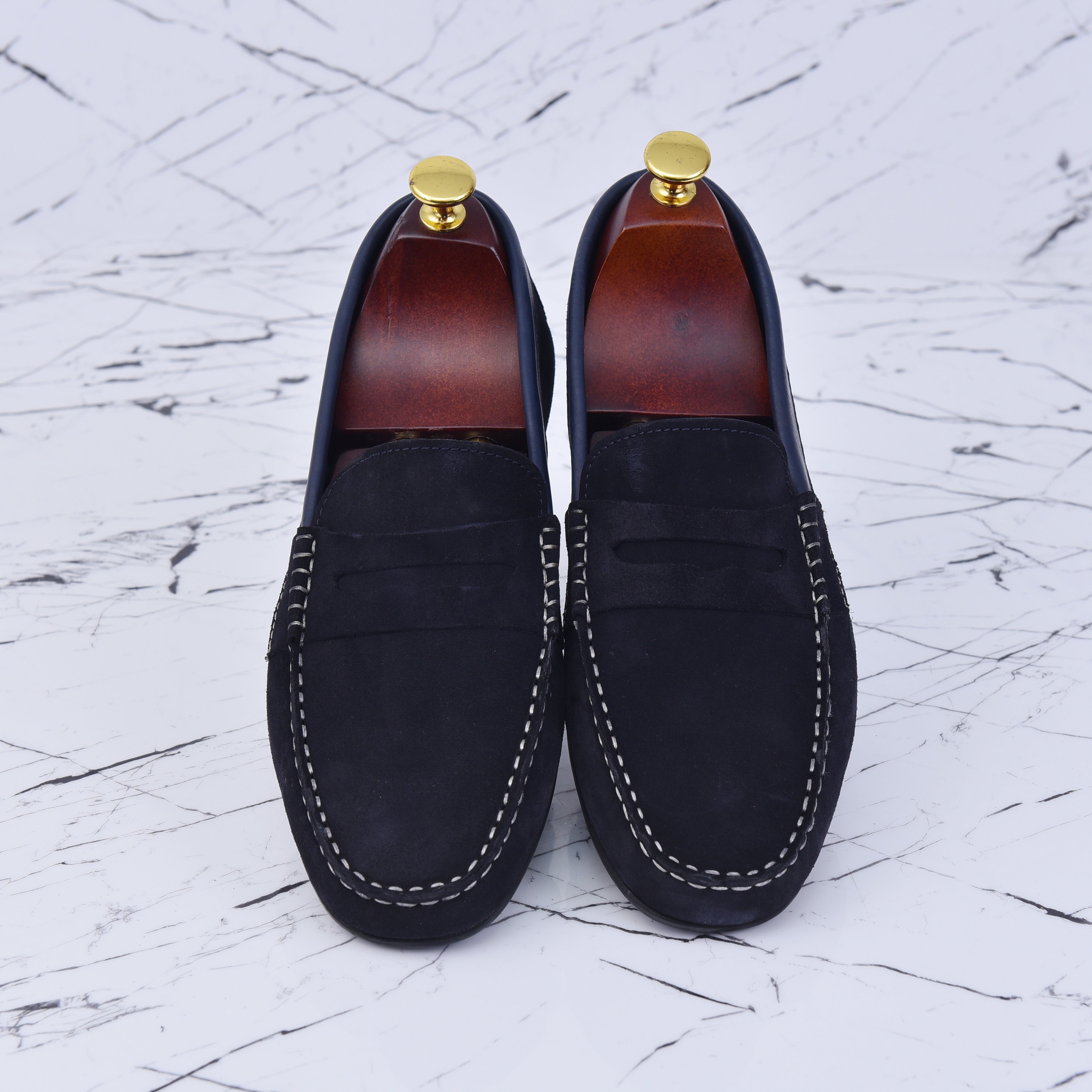 001 MOCASSINS SOUPLES EN DAIM BLEU