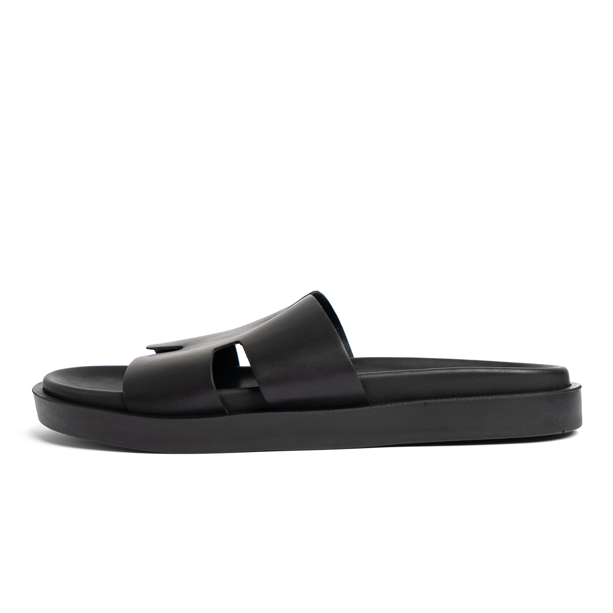 001 Sandales Homme en cuir Noir