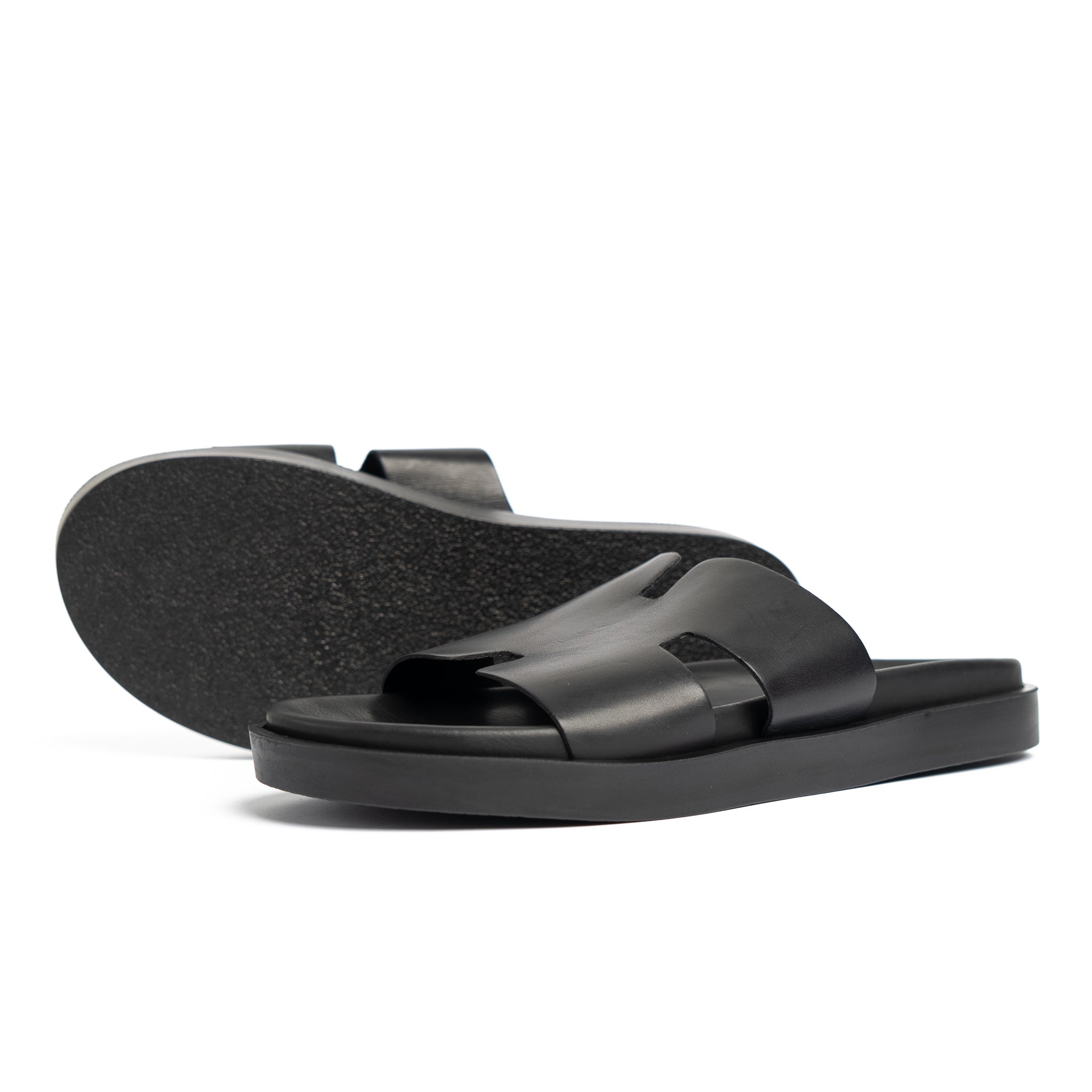 001 Sandales Homme en cuir Noir