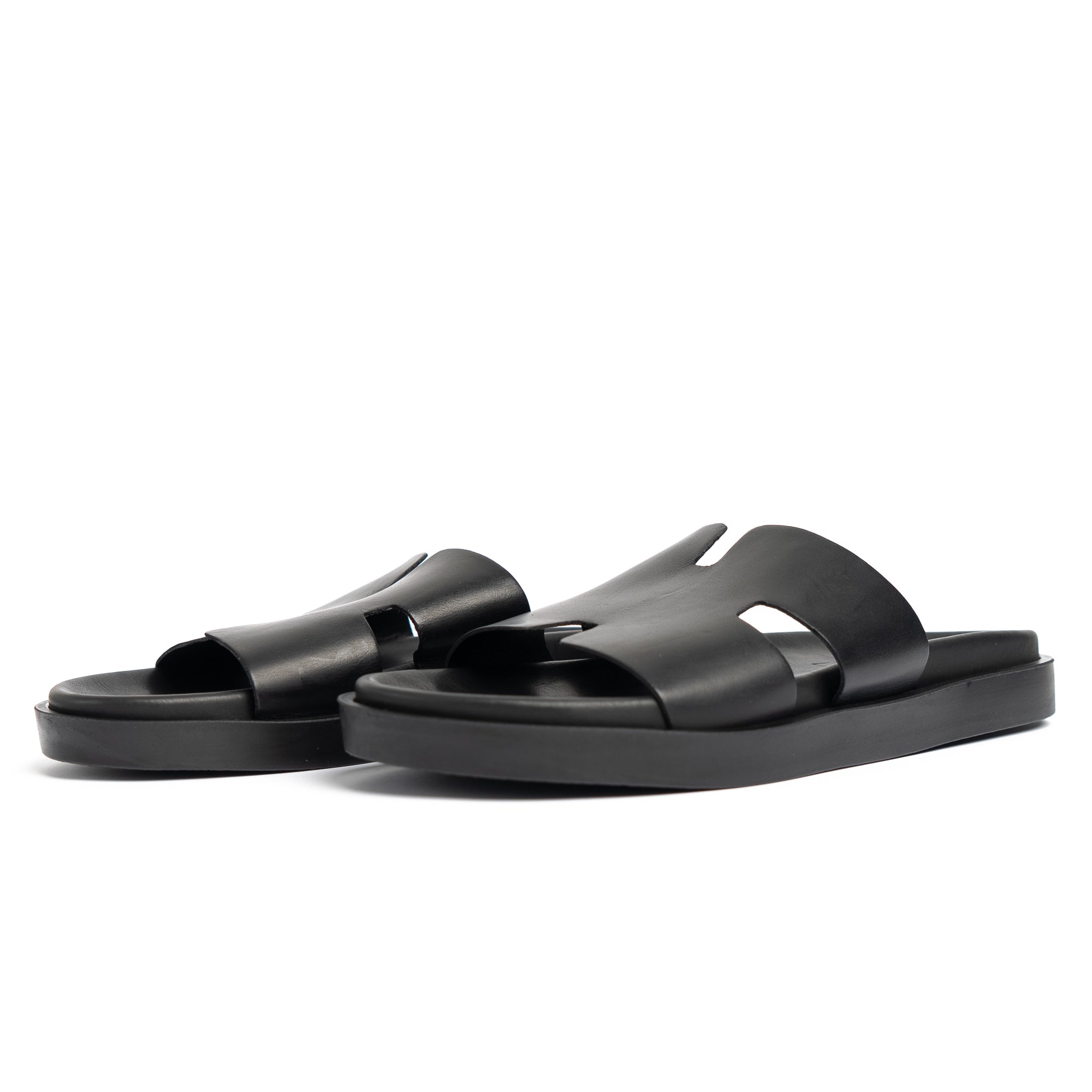 001 Sandales Homme en cuir Noir