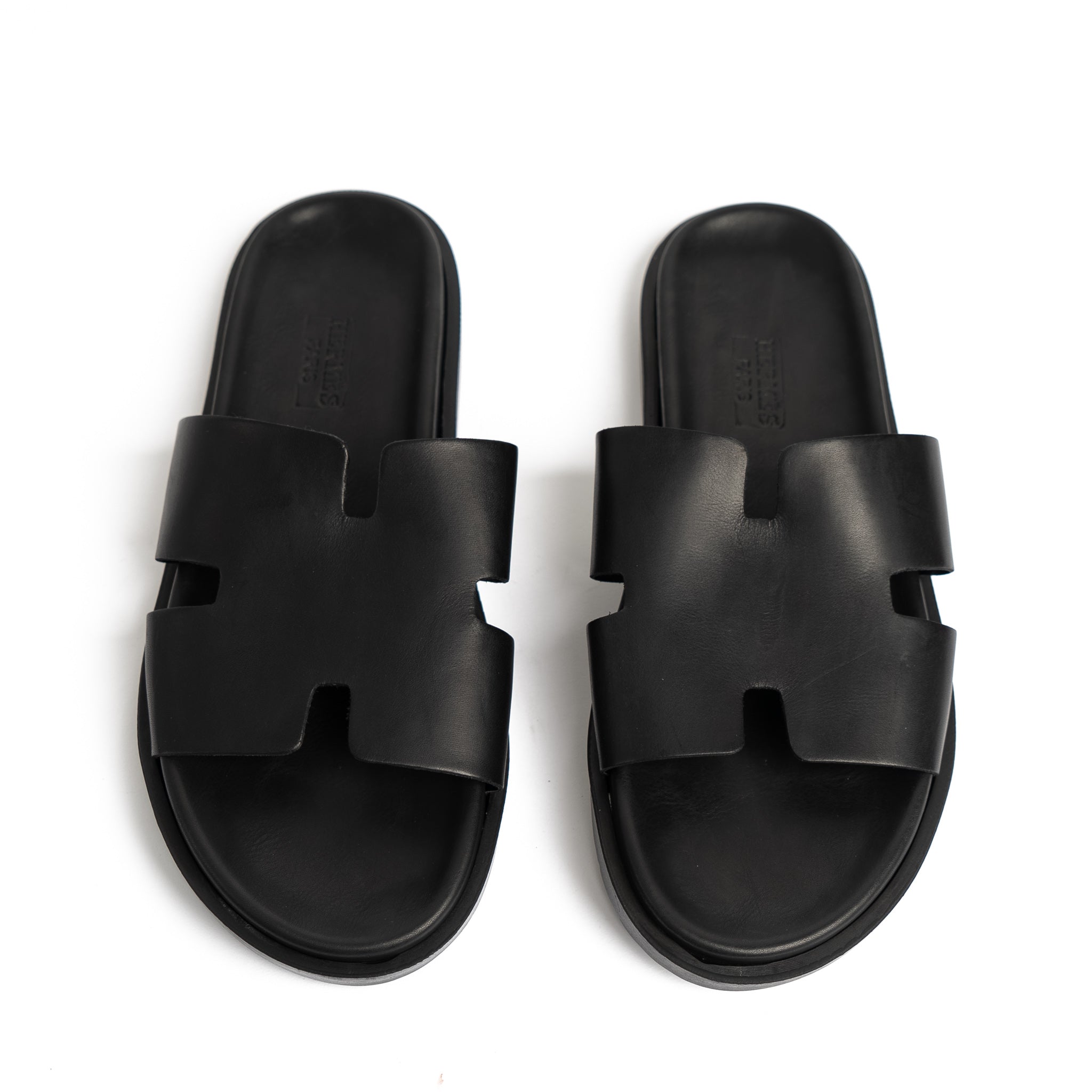 001 Sandales Homme en cuir Noir