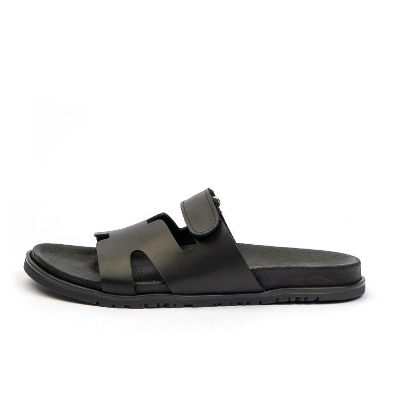 009 Sandales Homme en cuir Noir