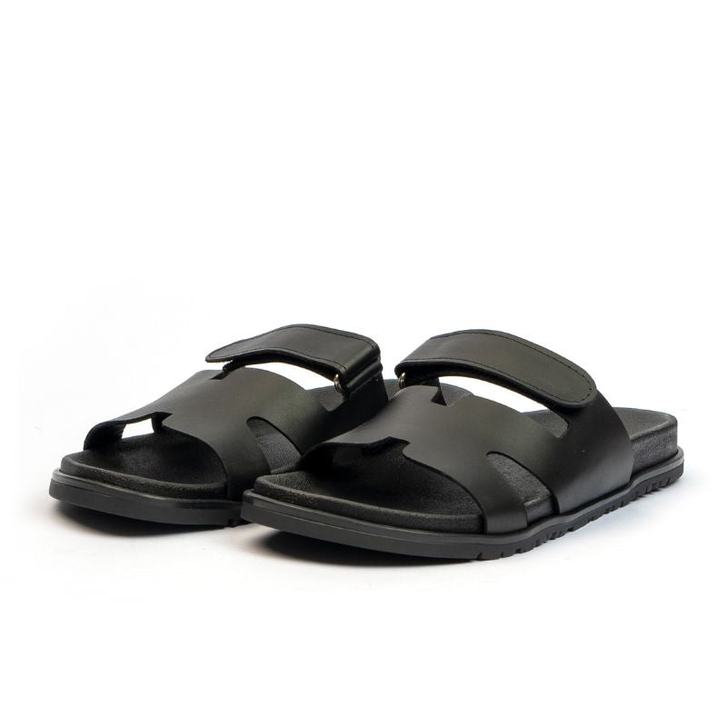 009 Sandales Homme en cuir Noir