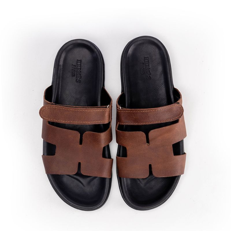 009 Sandales Homme en cuir Marron Claire