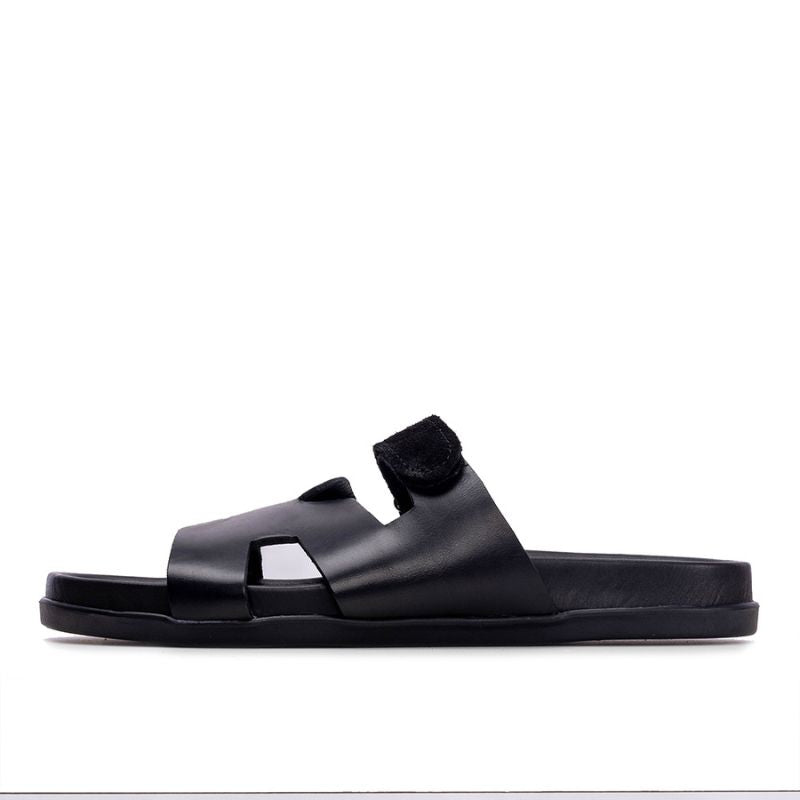 009 Sandales Homme en - Cuir / Daim Noir
