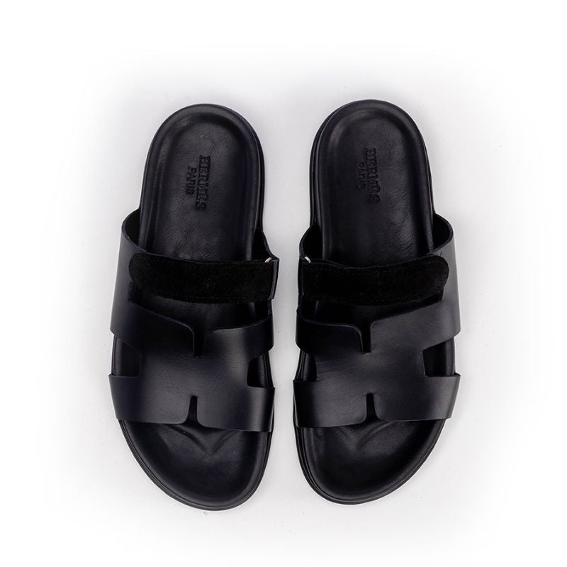 009 Sandales Homme en - Cuir / Daim Noir