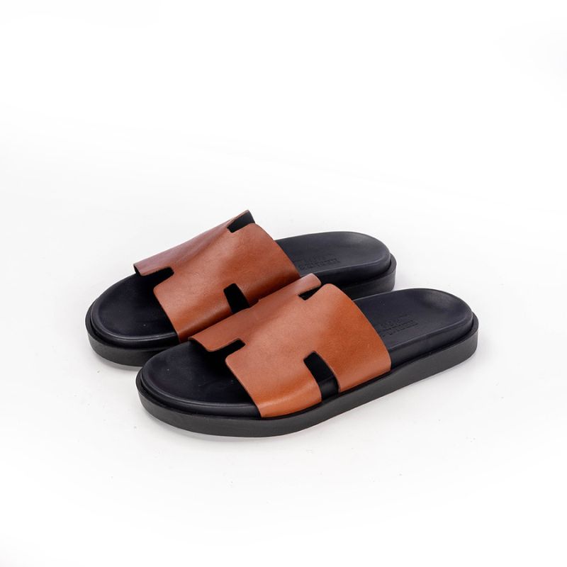 001 Sandales Homme en cuir Marron