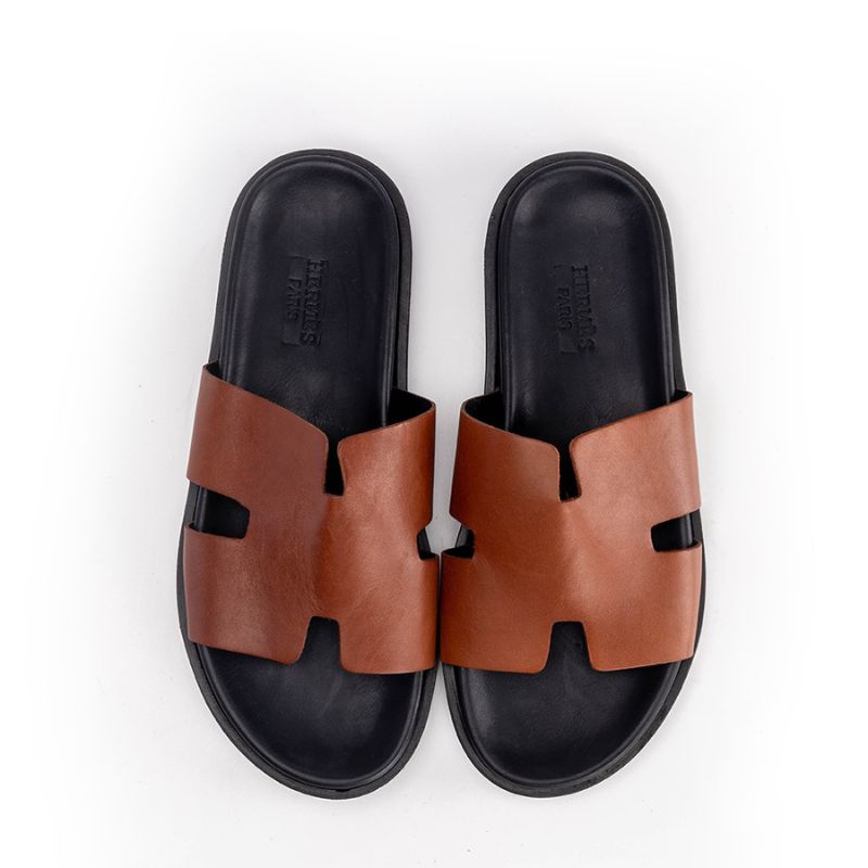 001 Sandales Homme en cuir Marron