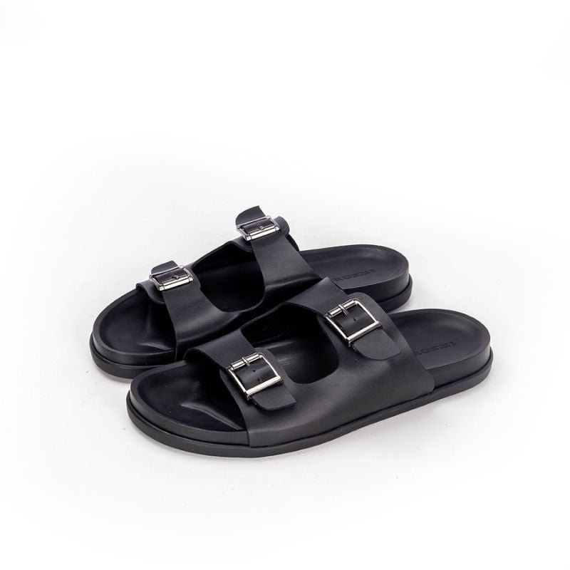 011 Sandales Homme en cuir Noir