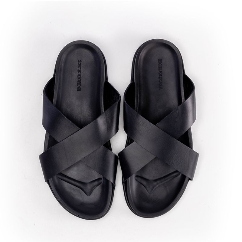 012 Sandales Homme en cuir Noir